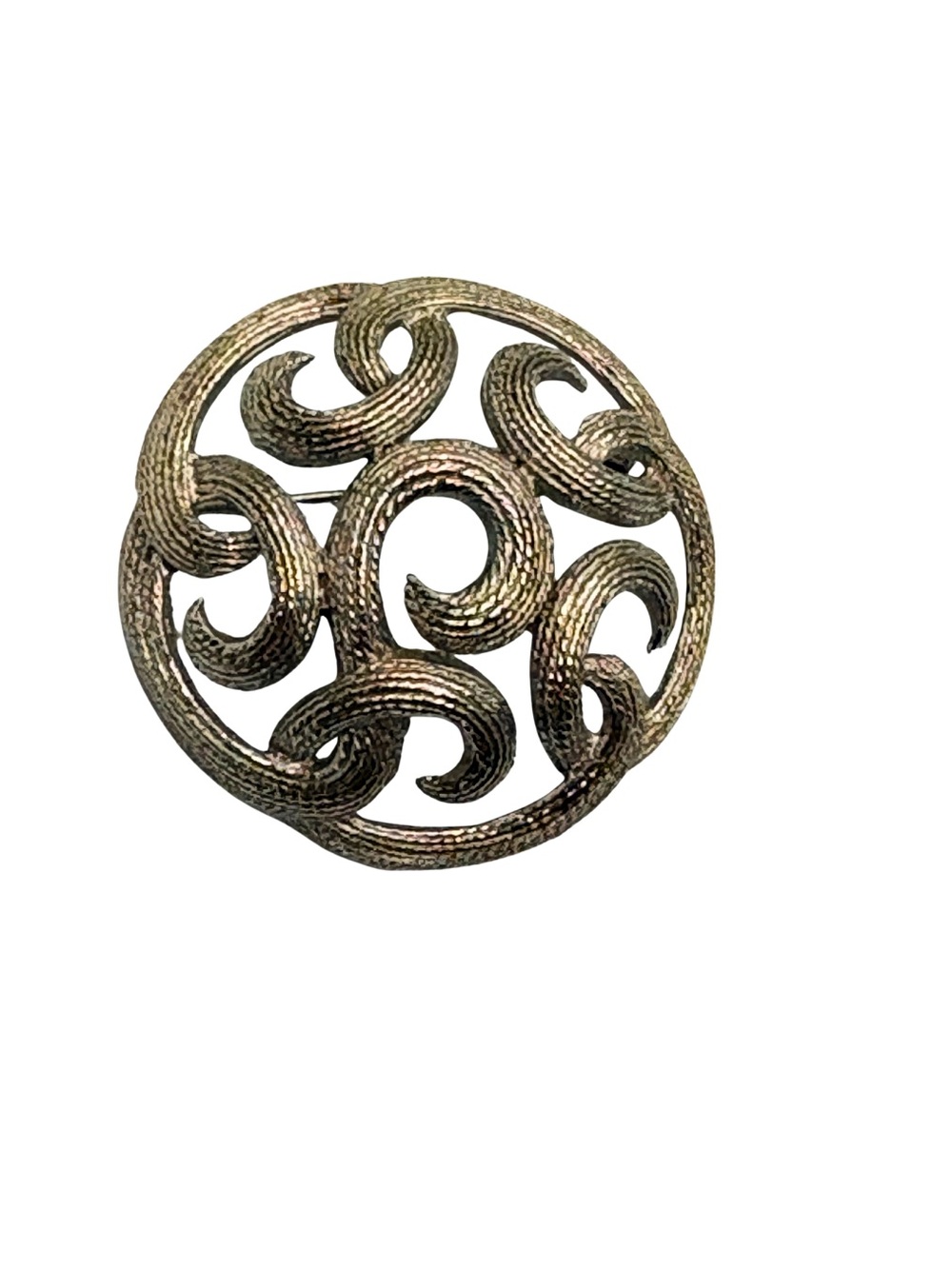 Trifari Gold-Tone Openwork Swirl Round Brooch